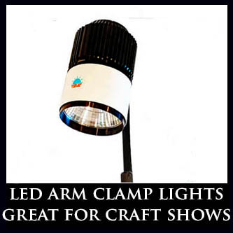 arm clamp lights, table clamp lights, craft show booth lights, craft show display lights, show off lighting, craft show lights