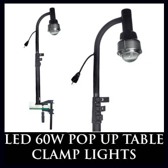 pop up display lights, trade show lights, craft show lights, trade show displays, table clamp lights